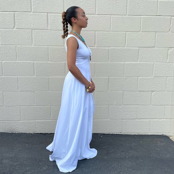Vintage 1970s White Polyester V Neck Maxi Dress XS S - Picture 3 of 8